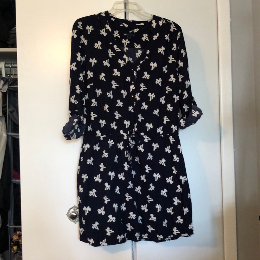 Navy bow cinch waist dress